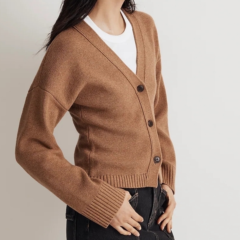 NWT Madewell Merino Wool blend v neck button cardigan in black size xxs